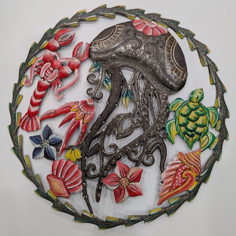 ORIGINAL HAITIAN ART CRAFT HANDMADE CUT METAL STEEL DRUM SCULPTURE Sea Life